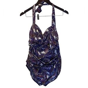 Lands' End Purple Paisley Halter Top bathing suit
